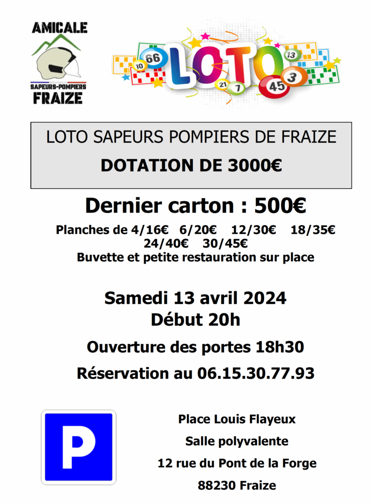 LOTO DES SAPEURS POMPIERS DE FRAIZE